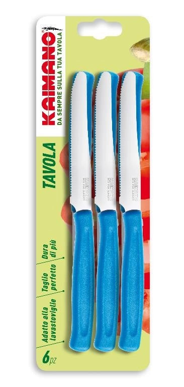 Set 6 Coltelli da Tavola Dinamik Lama Seghettata Blu Chiaro Kaimano