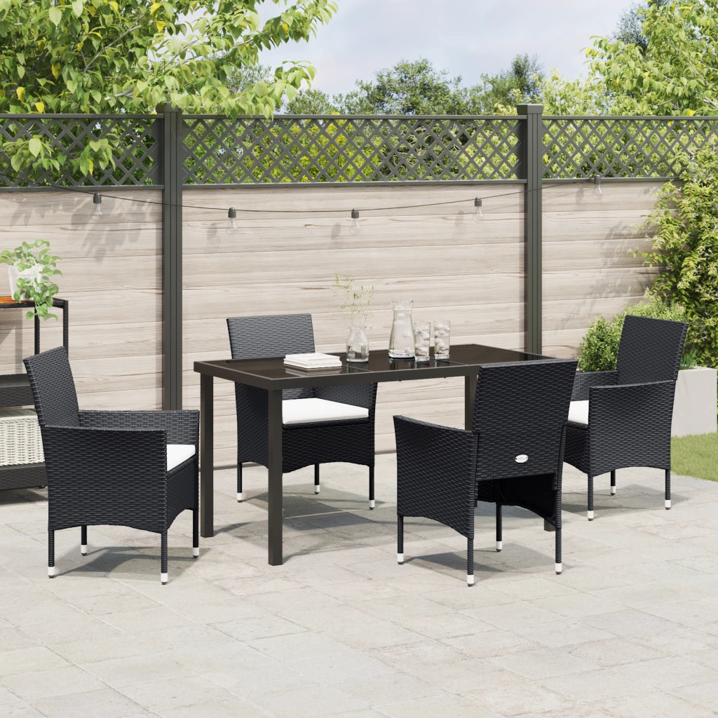 Set da Pranzo da Giardino 5 Pezzi Nero Polyrattan