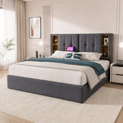 DESMIU Lit coffre 140 × 200 cm 2 posti con ricarica wireless, USB e Type-C, senza materasso, grigio