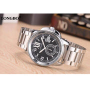 Trade Shop - Orologio Da Polso Acciaio Longbo Uomo Silver Nero Classico Elegante Waterproof -