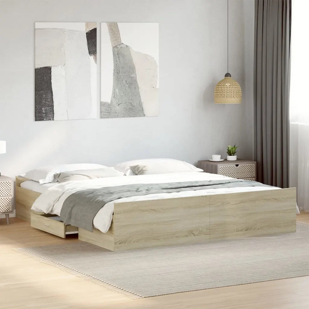 Giroletto Cassetti Rovere Sonoma 180x200 cm Legno Multistrato 3280274