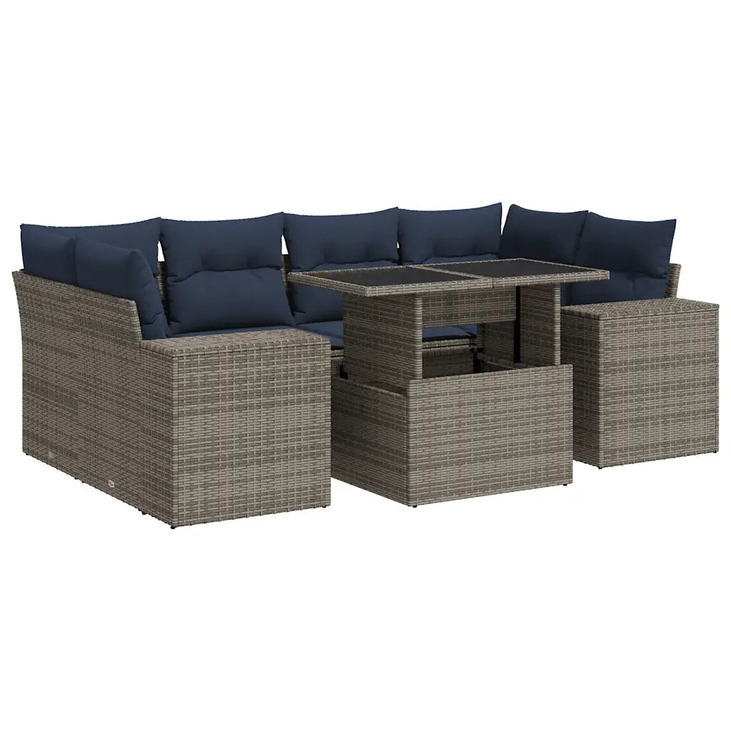 Set Divani da Giardino 7pz con Cuscini Grigio Polyrattan Acacia