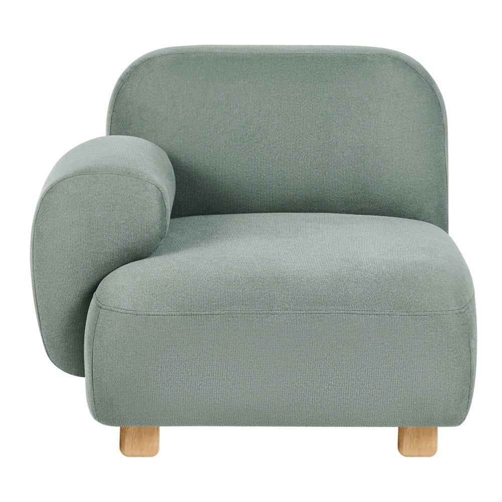 Divano componibile a 2 posti in tessuto due elementi angolari con poggiapiedi gambe in legno verde chiaro stile moderno