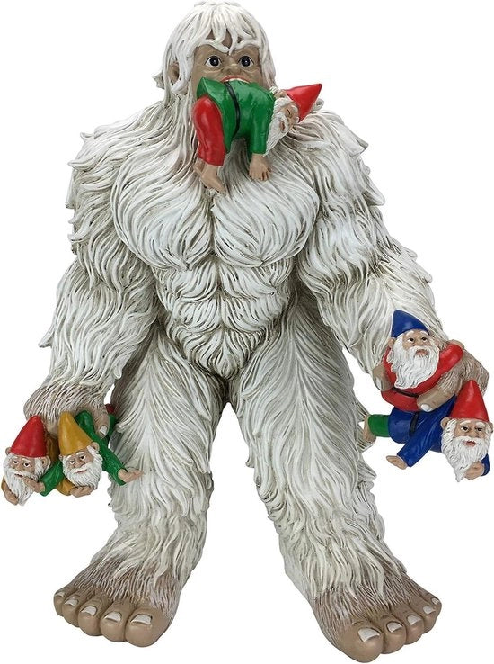 Miniaturetti e nani per il giardino dei fiori. Un grande gnomone da giardino (33 cm alto) e un accessorio da giardino fiabesco.