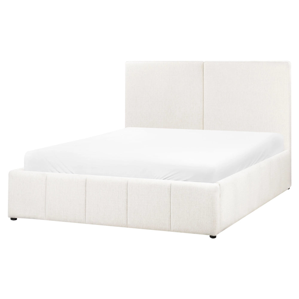 Letto matrimoniale con contenitore rivestito in tessuto bianco sporco 160 x 200 cm camera da letto elegante