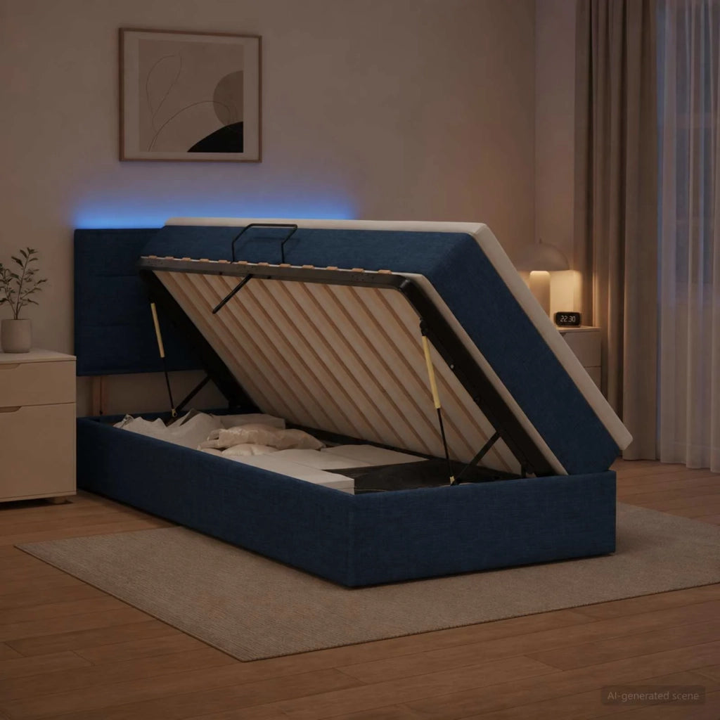 Letto con contenitore LED e materasso Blu 100 x 200 cm Tessuto 3458984