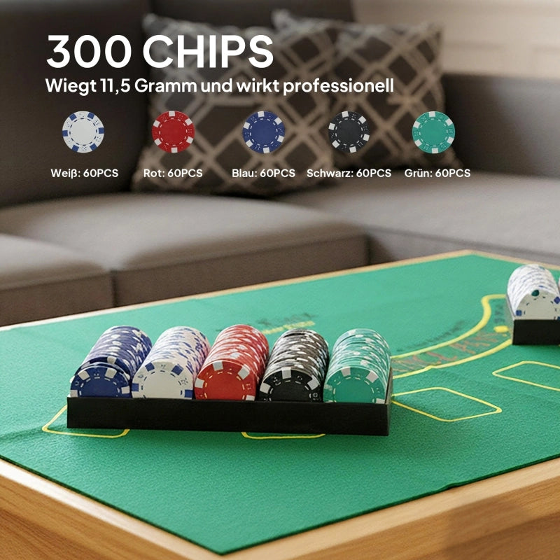Set da poker, 300 fiches, dadi, 2 mazzi di carte, accessori, custodia, per 8 giocatori
