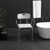 Sedia da Doccia 3 in 1 con Schienale e Braccioli, Altezza Regolabile e Piedini Antiscivolo, Bianco