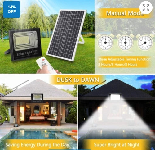 4 X FARO LED 100 Watt SMD Luce Bianca Con PANNELLO SOLARE E SENSORE telecomando