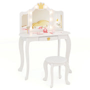Set da trucco per bambini con specchio illuminato, Set da trucco con tavolo e sedia con specchio Bianco