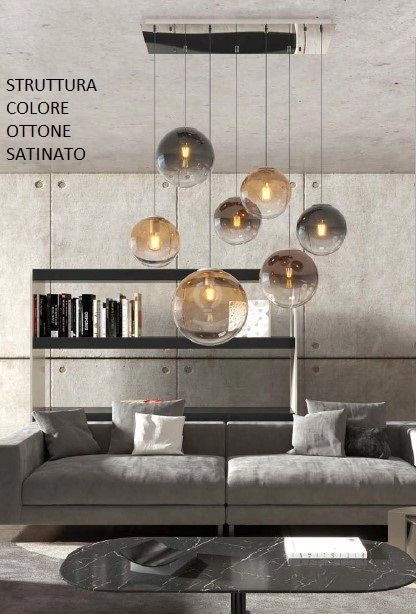 SOSP. OTTONE SAT. 7 LUCI RETTANGOLARE VETRI (4 PICCOLI (2XAM+1XBR+1XFU)+3 MEDI (1XAM+1XBR+1XFU)) 1194OS-S7 RPM-MC