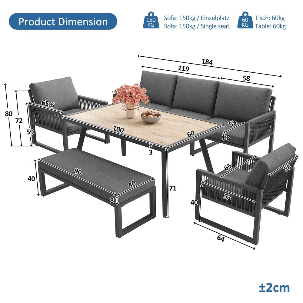 Set Divano da Giardino 6-7 Posti con Tavolo da Pranzo e Cuscini ¨C Xylo ¨C Polyrattan Antracite