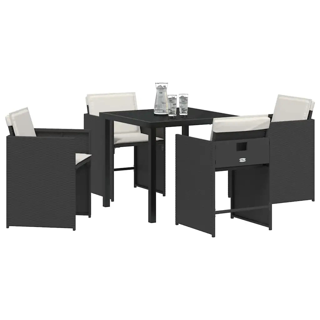 Set da Pranzo per Giardino 5 pcs Nero polyrattan