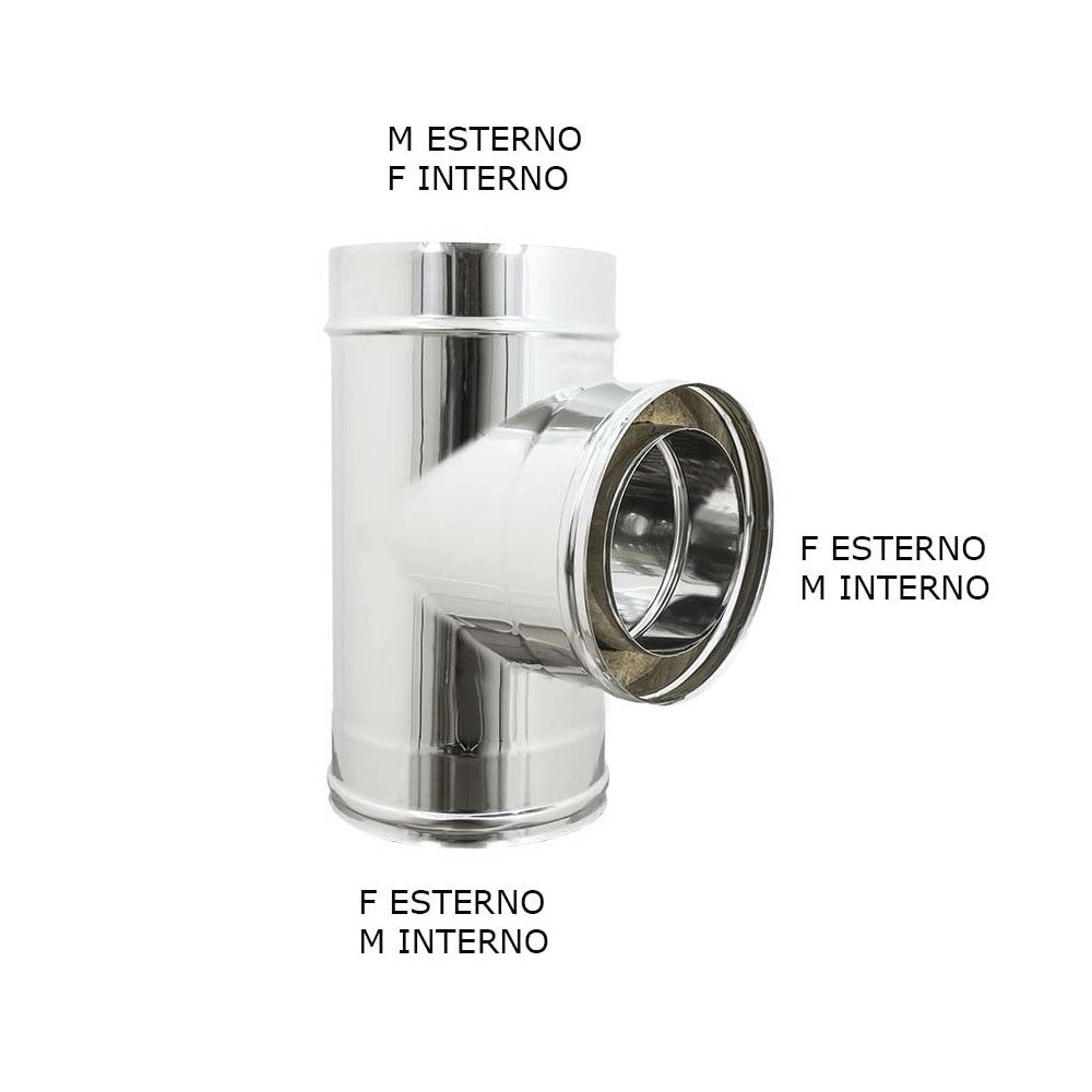 Raccordo inox di 130 - de 180 mm a tee t doppia parete