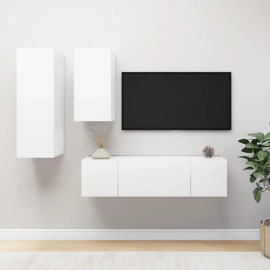 Set di Mobili Porta TV 4 pz Bianco in Legno Multistrato 3078731