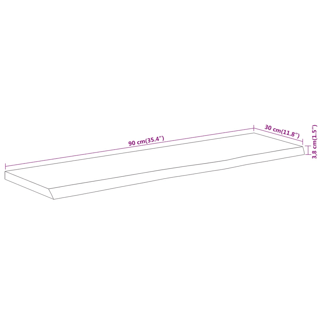 Mensola a Muro 90x30x3,8cm Rettangolare Legno Acacia Bordi Vivi 370287