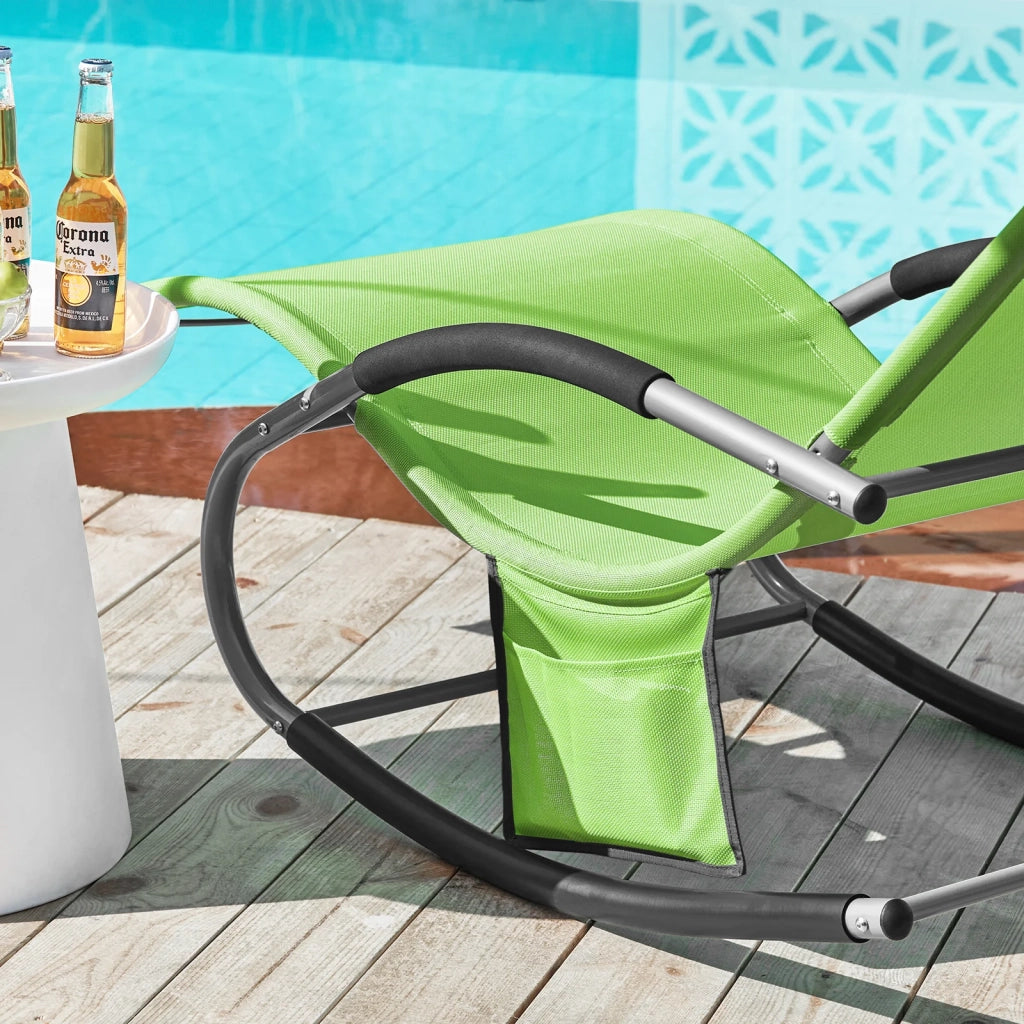Poltrona dondolo, Sdraio Relax, Sedia a sdraio, Con poggiatesta, Verde chiaro OGS28-GR