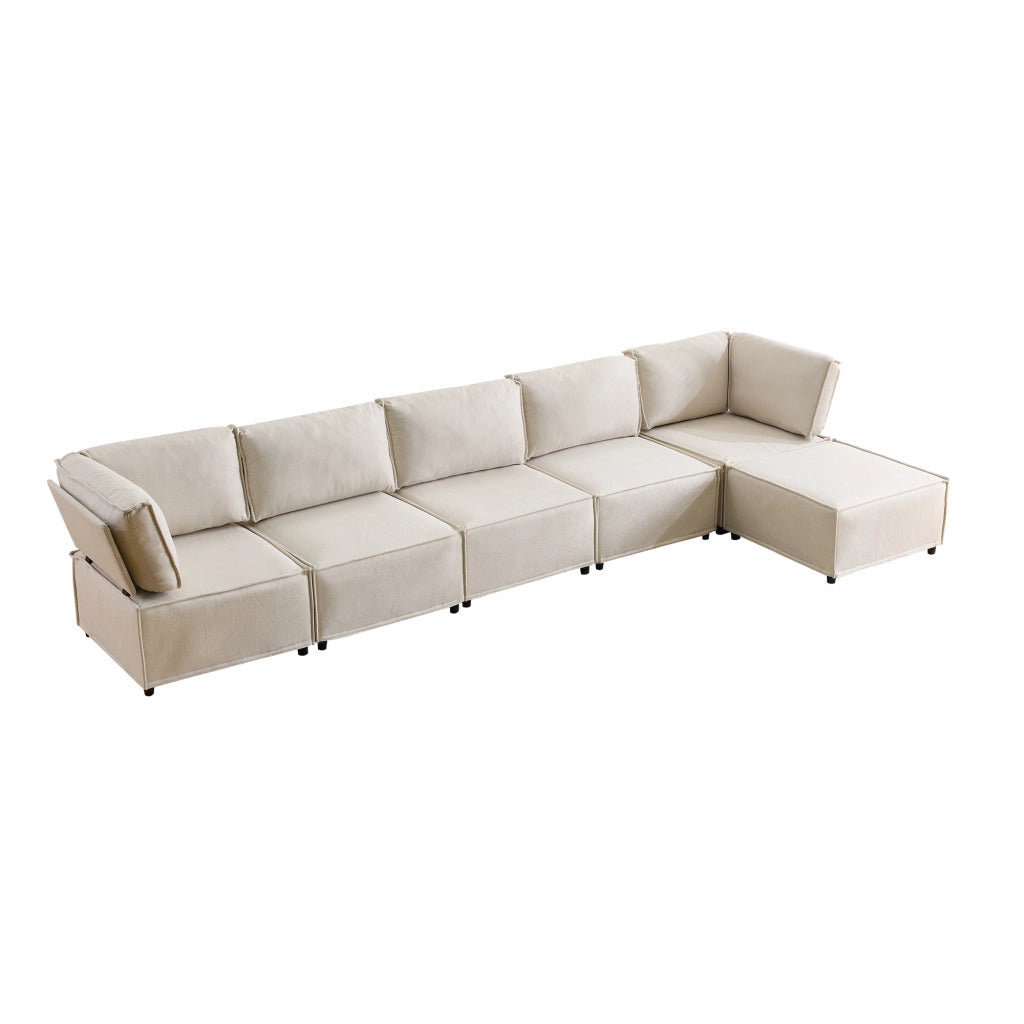 Divano angolare modulare componibile con seduta comoda e rivestimento in lino beige 308 × 152 × 77 cm