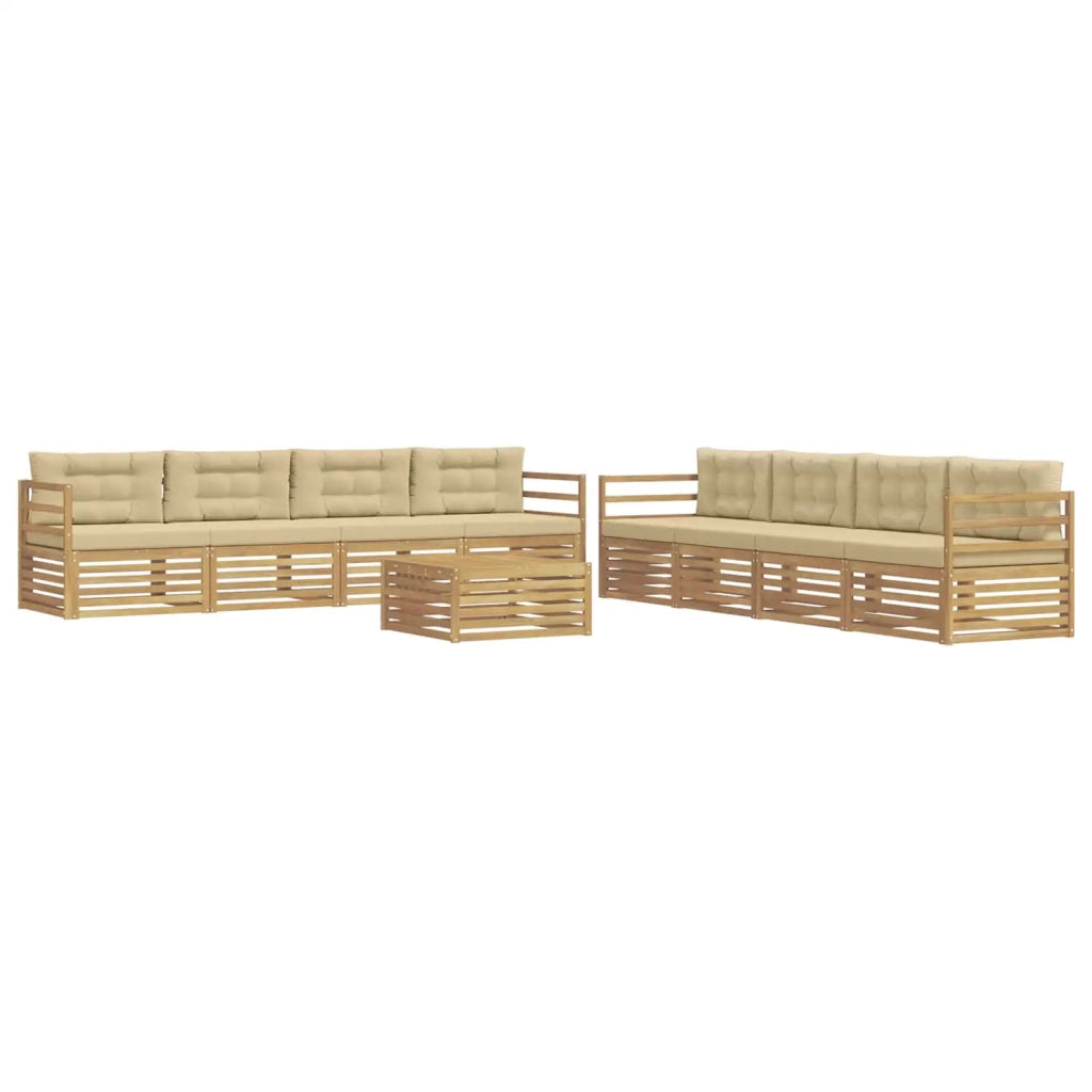 Set di divani da esterno 9 pcs Bianco e Beige Poliestere