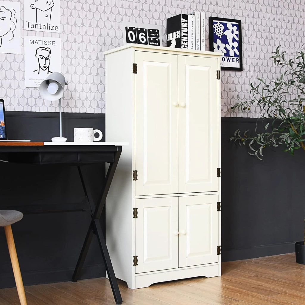 Mobile Multiuso, Armadio da Soggiorno, Credenza da Cucina in Legno, con 4 Ripiani, 59 x 32 x 123cm, Bianco e Nero (Bianco)