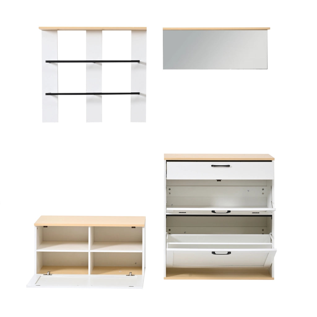 Mobili da ingresso modulari con scarpiera ribaltabile; specchio e doppia barra appendiabiti; per ingresso; 156 × 36 × 176 cm