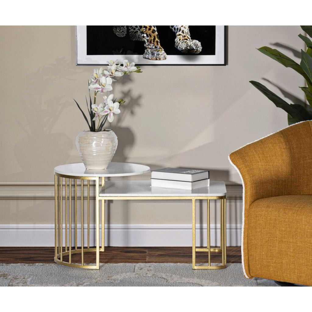 Tavolino VKH792, Oro, Metallo, 90x50x50 cm