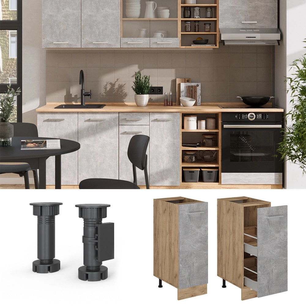 Armadio cucina dispensa alto R-Line Calcestruzzo/Rovere dorato 30 cm senza piano di lavoro Vicco
