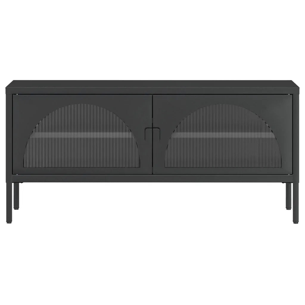 Mobile Porta TV Nero 105x35x50 cm Vetro e Acciaio