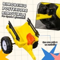 Trattore a Pedali per Bambini da 3+ Anni con Rimorchio, Rastrello, Pala e Clacson, Giallo