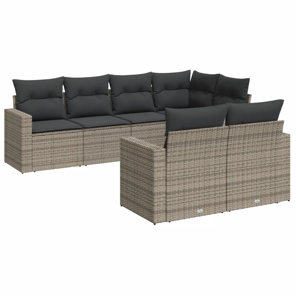 Set Divani da Giardino 7 pz con Cuscini Grigio in Polyrattan 3219200