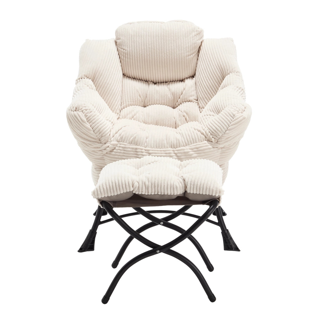 Poltrona relax con poggiapiedi - schienale ergonomico e tasca laterale - acciaio bianco