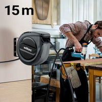 Avvolgitubo automatico per aria compressa 15 m, avvolgitubo in acciaio, 17 bar, con supporto girevole a 180°