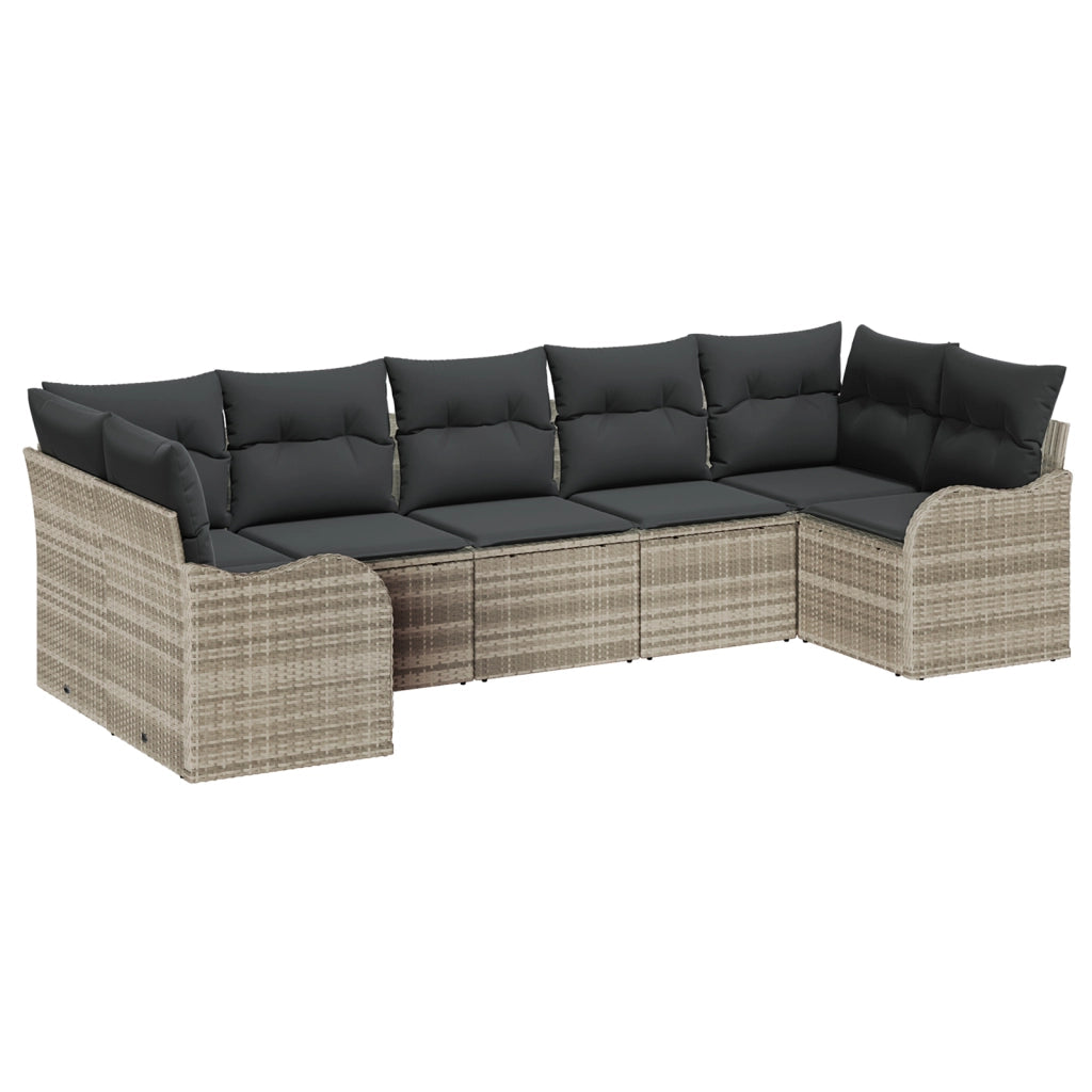 Set di Divani da Giardino  7 Pezzi con Cuscini Grigio Chiaro Polyrattan