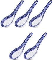 Set di cucchiai in porcellana da 5 pezzi - cucchiaio da dessert - cucchiaio da zuppa - bestia da antipasto - design blu/bianco