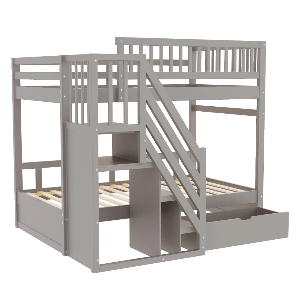 Letto a Castello; Letto 2 Posti con Scala Contenitore; Cassetto e Sponde; 90 × 200 cm; senza Materasso