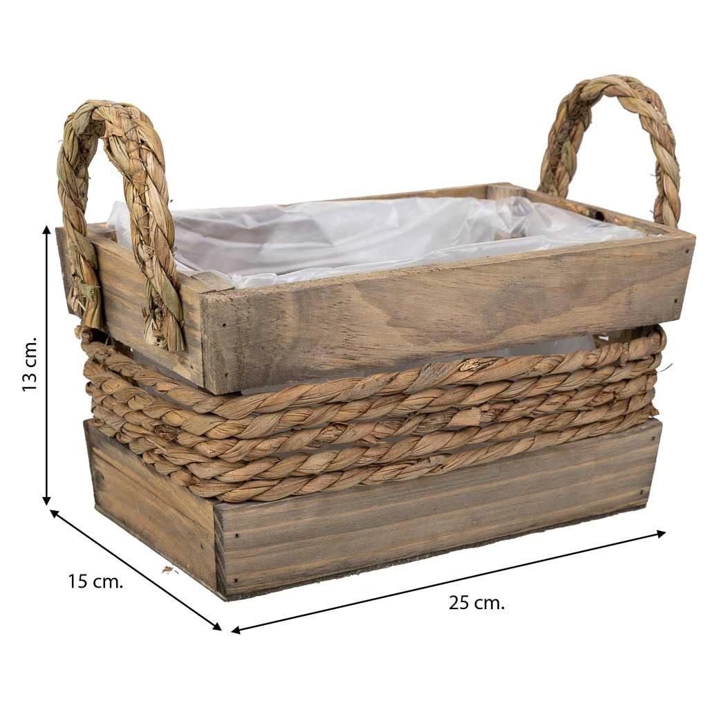 Cesto in legno e corda con manici marroni 25x15x13h