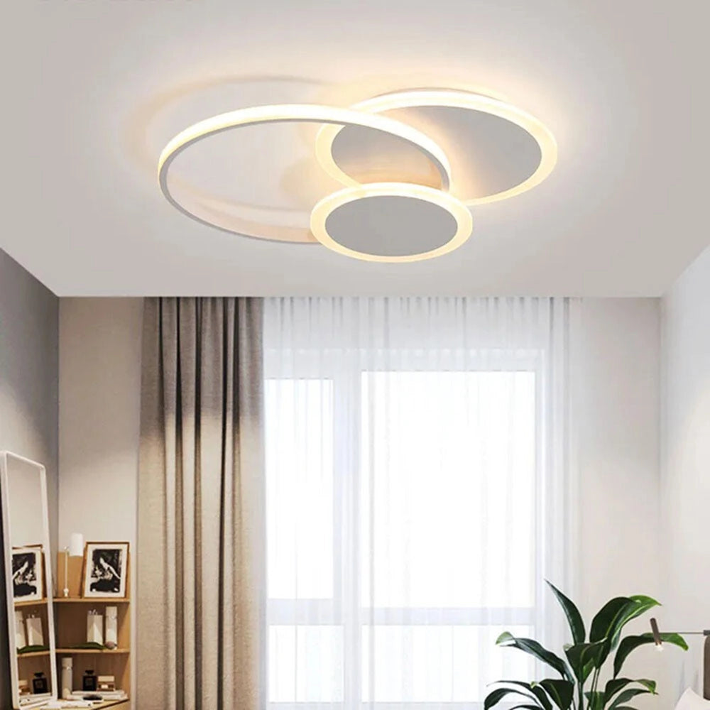 Trade Shop - Plafoniera Tonda A 3 Cerchi Led A Tripla Colorazione Di Luce 37w Ultra Moderno C32-3c -
