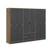 Armadio Camera da Letto Gaspard, Guardaroba Grande Appendiabiti, 277x208h cm Nero e Marrone noce\
