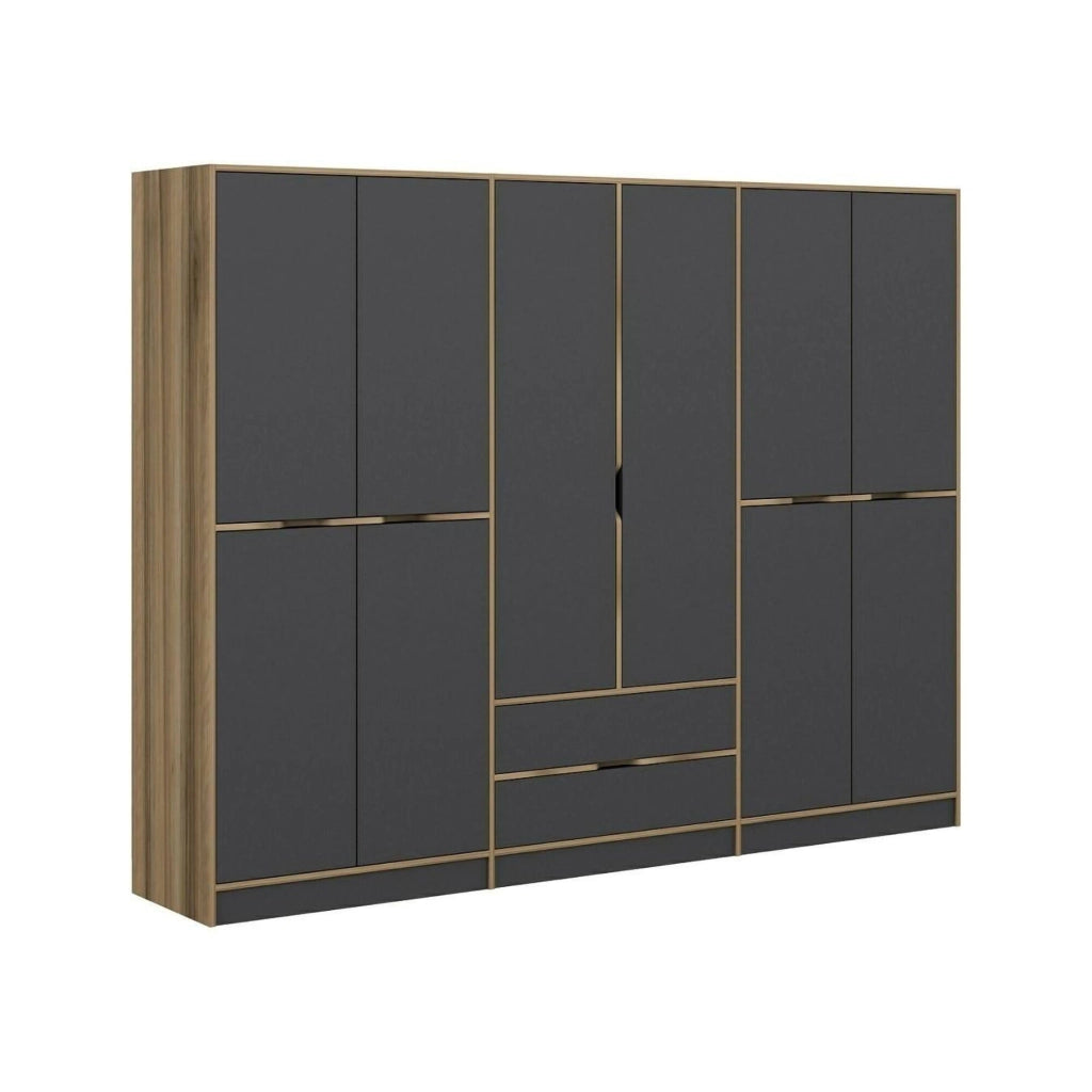 Armadio Camera da Letto Gaspard, Guardaroba Grande Appendiabiti, 277x208h cm Nero e Marrone noce\