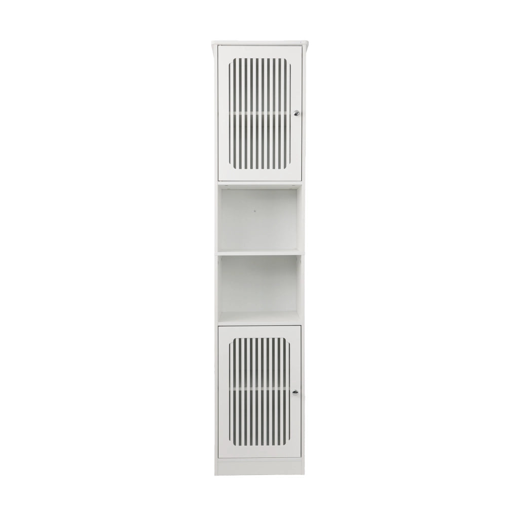 Mobiletto bagno alto 163 cm bianco con ripiani regolabili e ante a lamelle