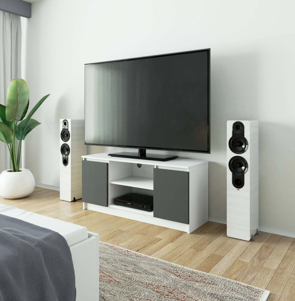 Mobile TV AKORD Bianco 120 cm 2 ante inserto frontale Grigio Grafite 120x40x55 cm