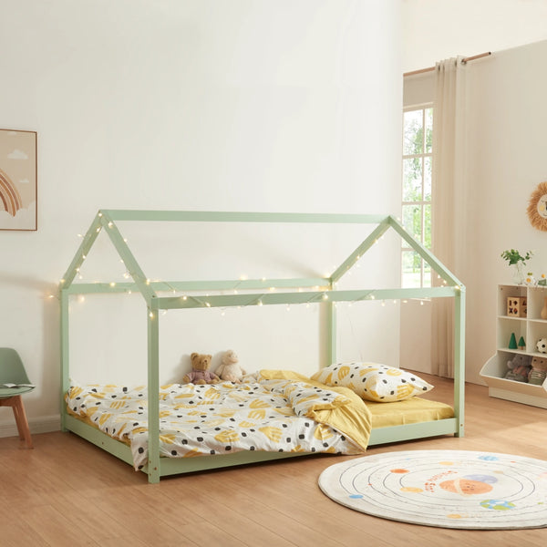 Letto per Cameretta Cerro a Forma di Casetta 140 x 200 cm Menta Verde [en.casa]