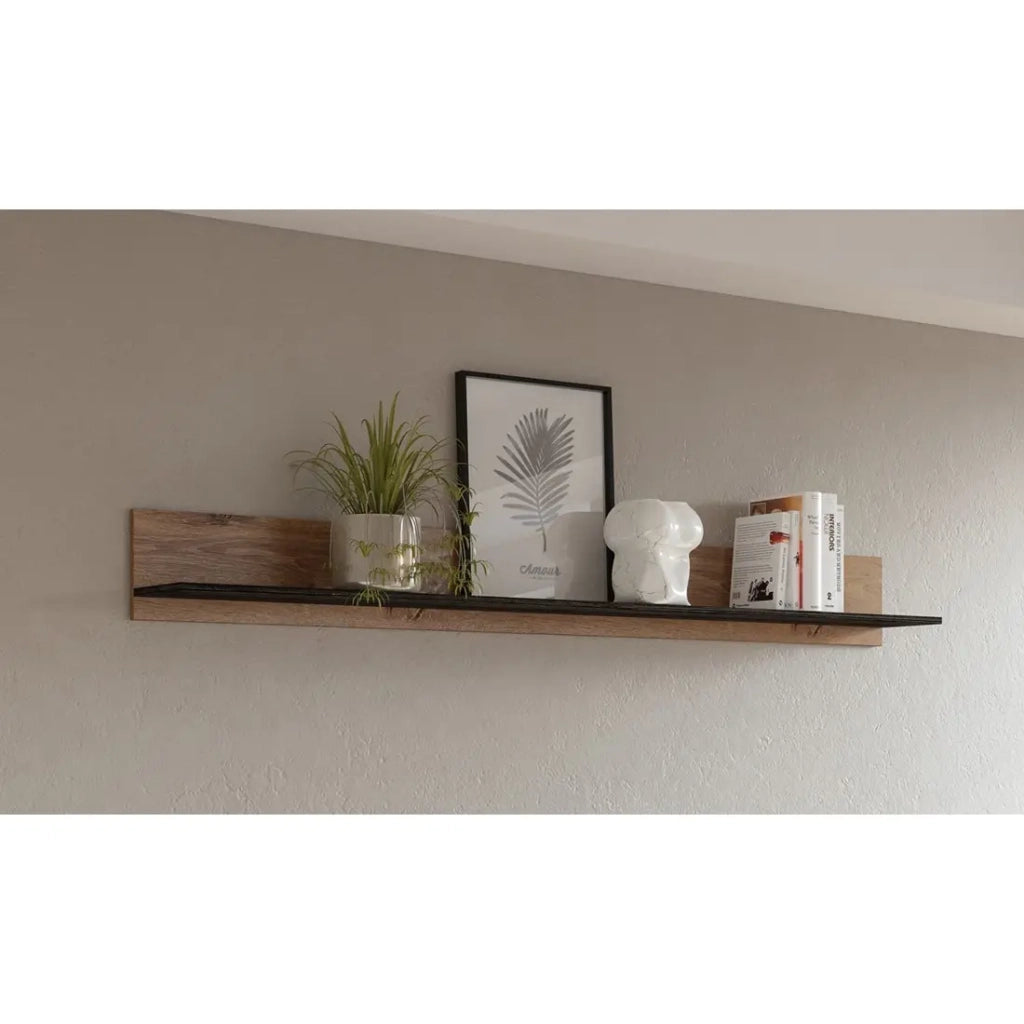 Mensola da parete SANTIAGO – 180 cm colore quercia e nero effetto legno