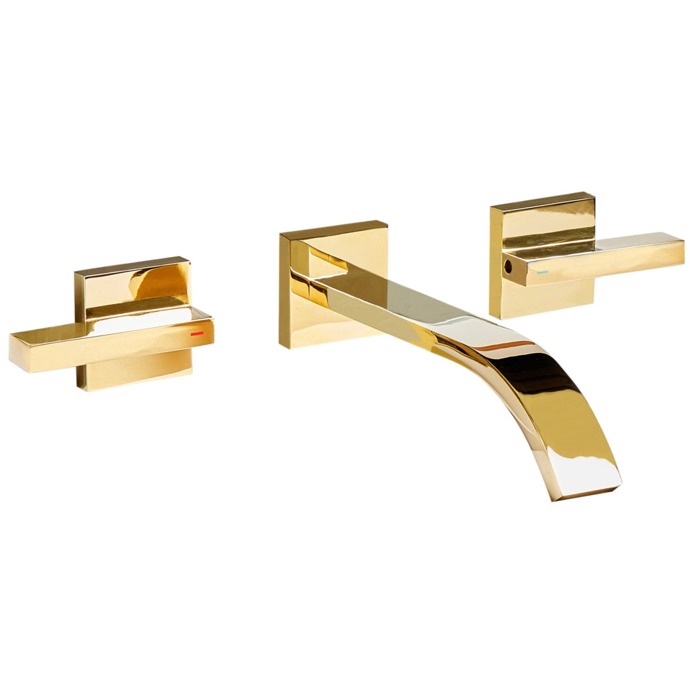 Rubinetto Miscelatore per lavabo a parete in ottone oro 3 fori per rubinetti doppia leva