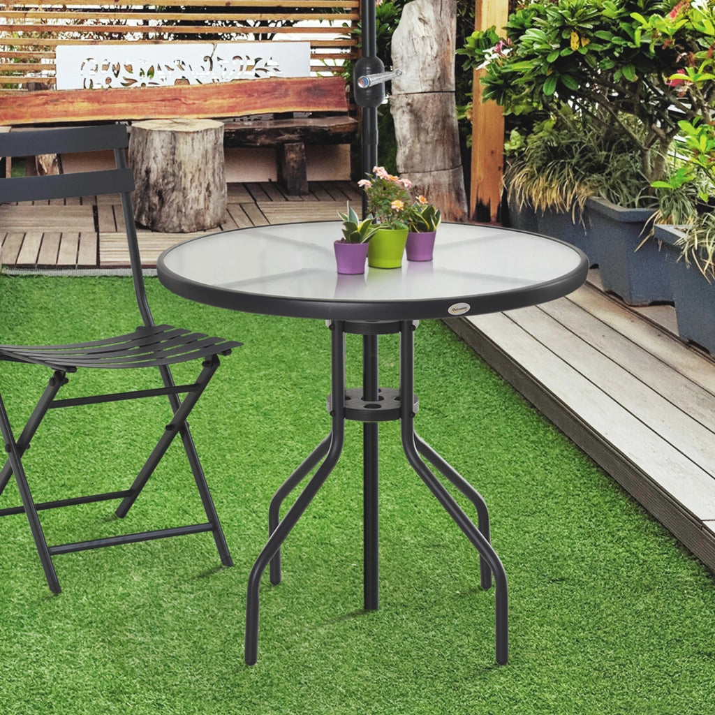 Tavolo da giardino rotondo ¨C zephmum ¨C nero con vetro temperato, ?80x72 cm