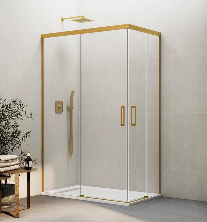Box doccia angolare BASIC apertura al vertice 120x90 cm (115-120/85-90) oro vetro trasparente