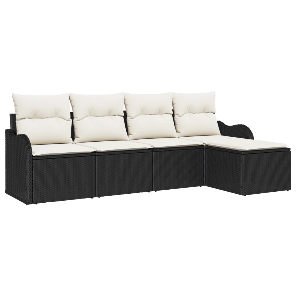 Set Divano da Giardino  5 Pezzi con Cuscini in Rattan Polietilene Nero