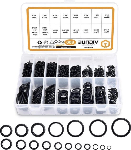 Set di guarnizioni 800 pezzi - assortimento O-ringen in nitrile - 18 diverse opzioni - diametro 3-27 mm - guarnizioni in gomma - riparazione - chiusura ermetica