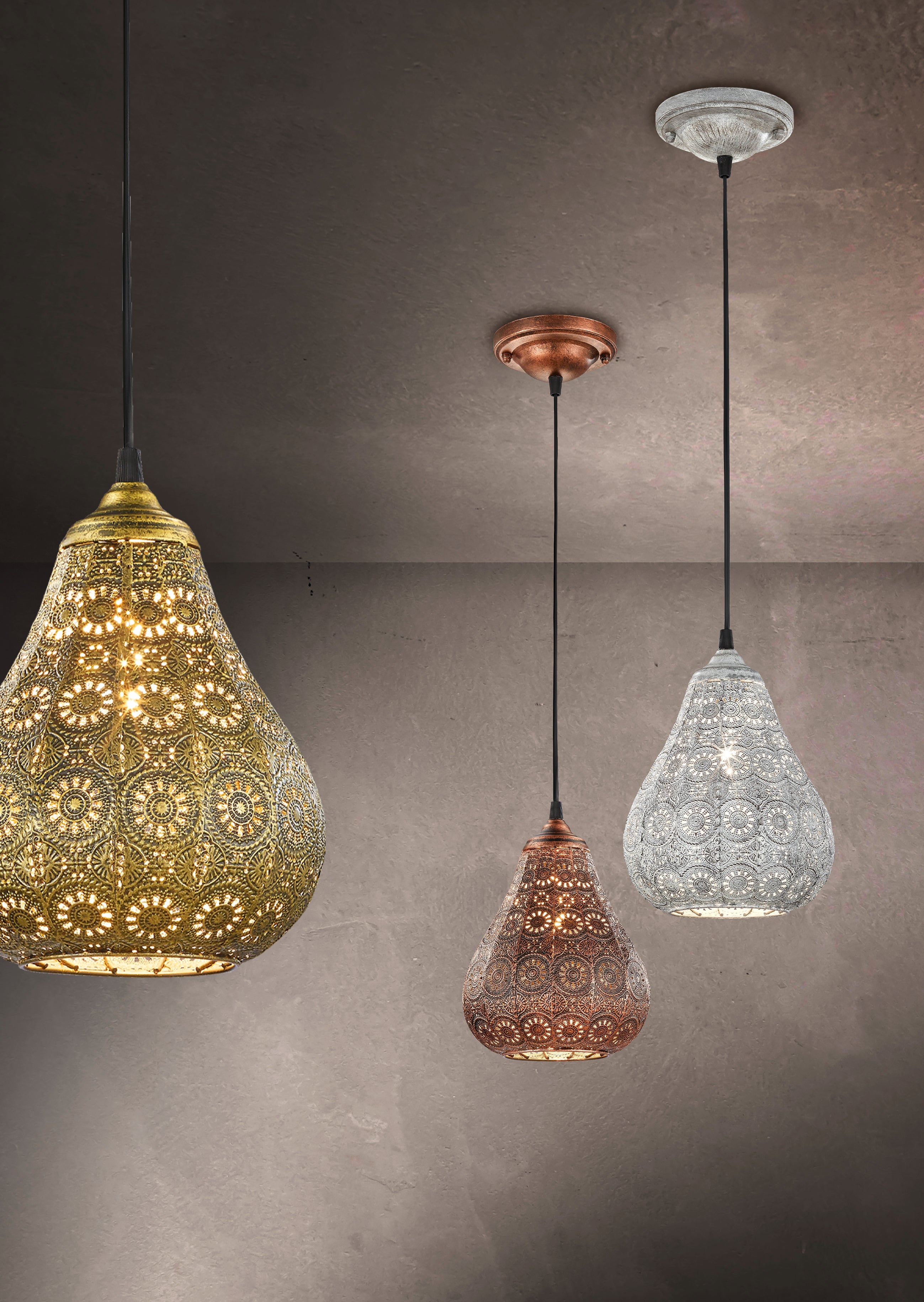 Lampada a Sospensione da Interno  E14 in Metallo Rame Antico