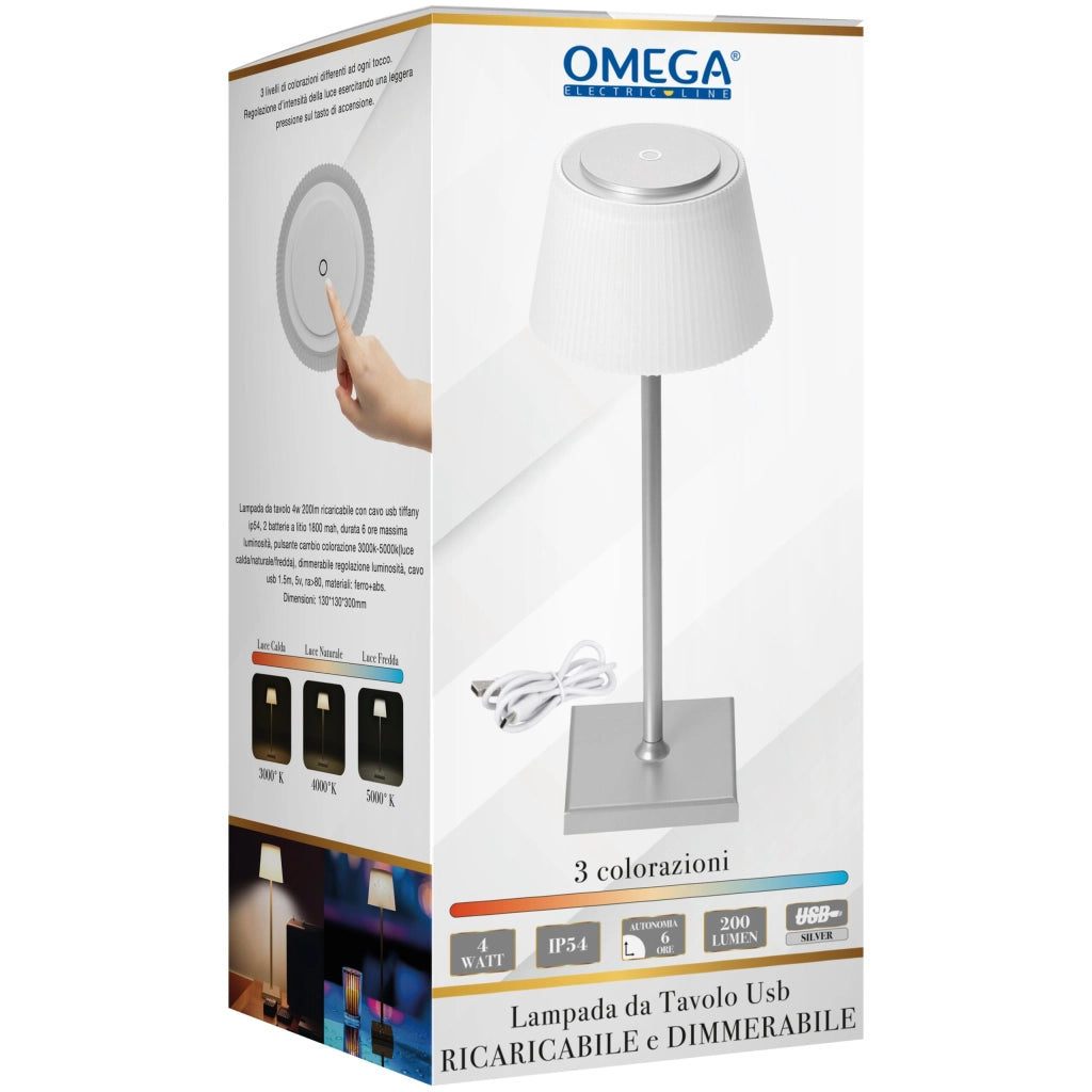 Lampada da tavolo ricaricabile dimmerabile silver